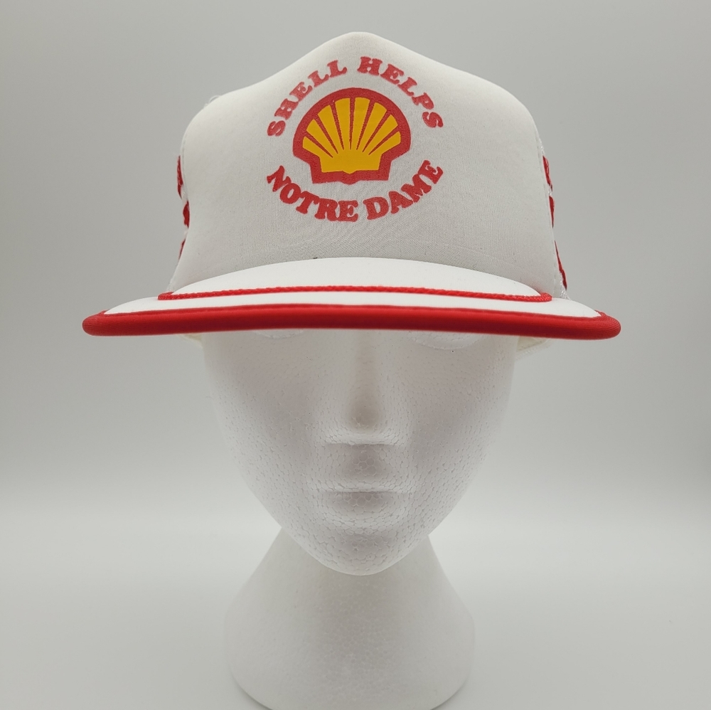 VINTAGE | Shell Gasoline "Shell Helps Notte Dame" mesh trucker snapback cap hat